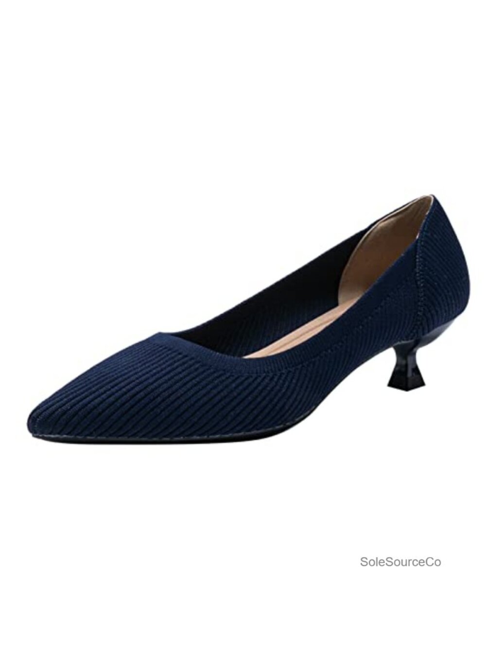 Women's Pumps Kitten Heels Pointed Toe Knit Slip On Comfort Dress Shoes
